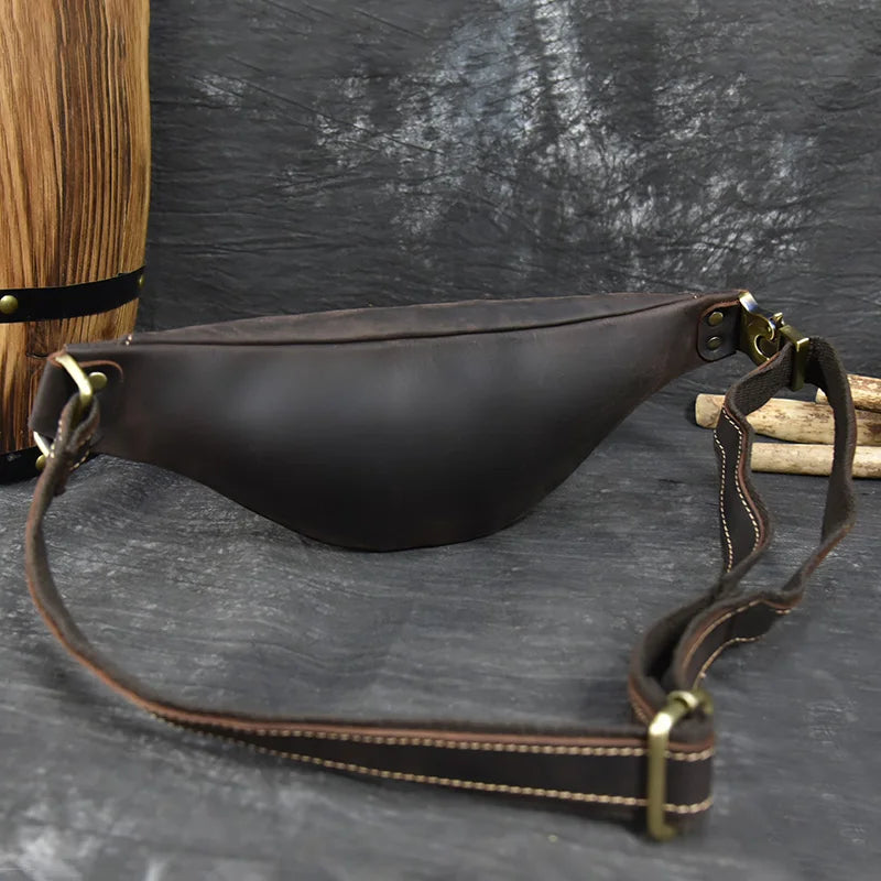 Newsbirds Men's Genuine Leather Chest Bag — Vintage Crossbody Sling & Outdoor Belt Pouch