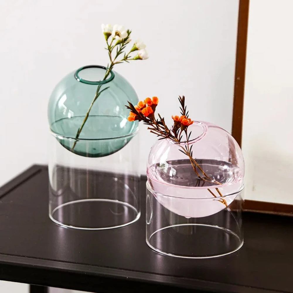 Nordic Colored Glass Decorative Vase Spherical Hydroponic Flower Planter for Home Desk Decor Modern Tabletop Flower Arrangement