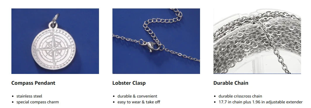 Compass Necklace for Men Women North Star Compass Pendant Necklace Vintage Nautical Graduation Medal Jewellery Amulet for Men