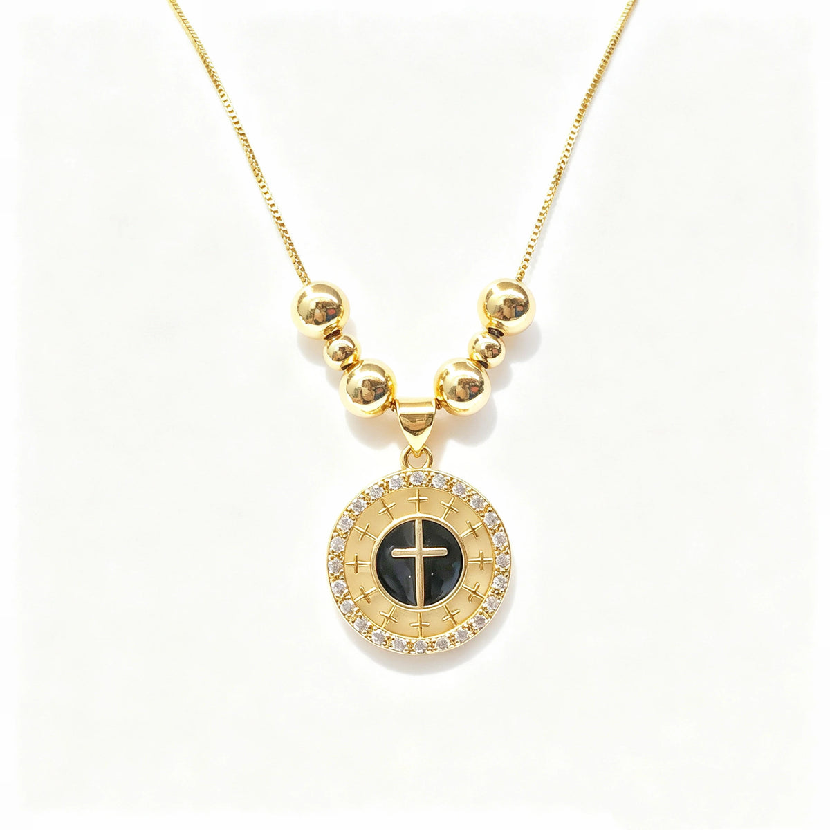 Classic Enamel Art Round Square Cross Pearl Chian Necklace Women Men Fashion Religious Party Zircon Choker Jewelry Prayer Gift