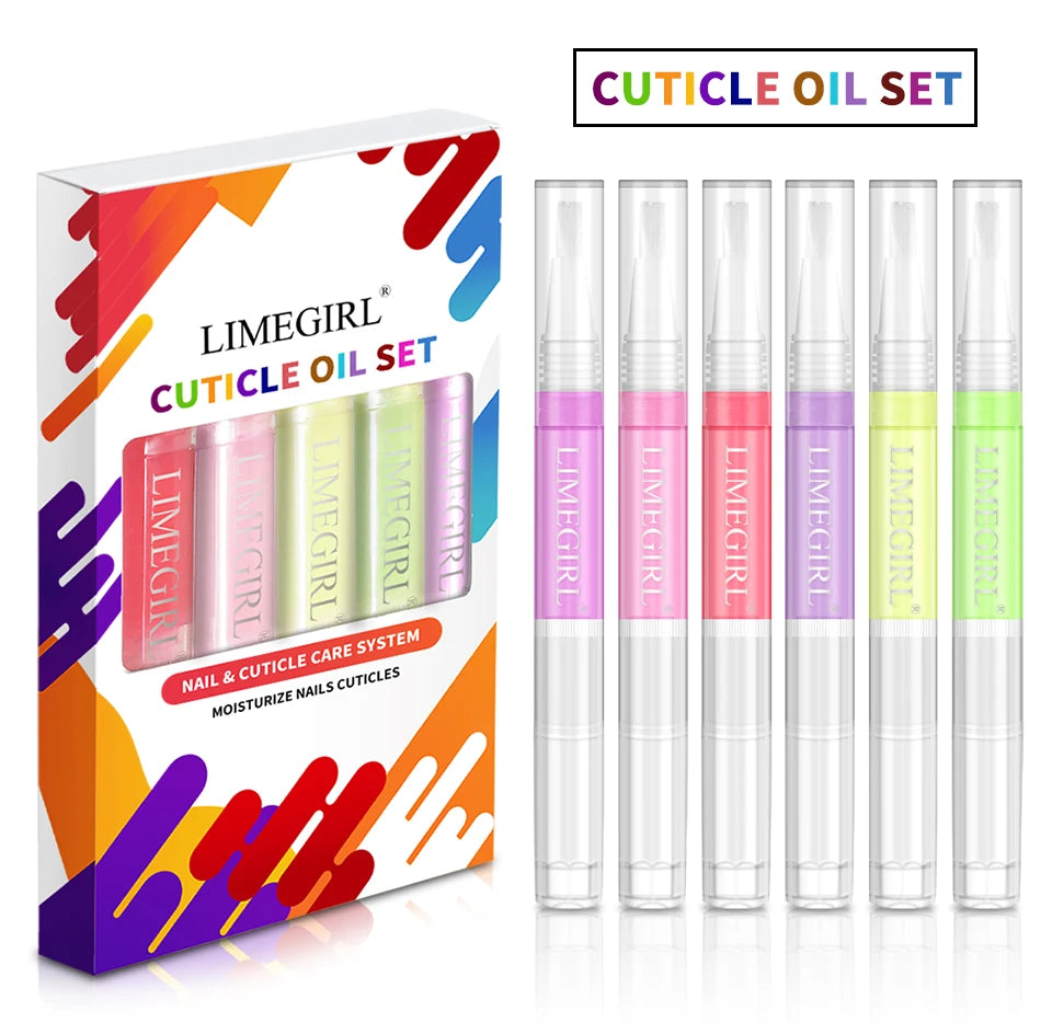 LIMEGIRL 6PCS Nail Care Nutritional Cuticle Oil Pen Gift Box Set for Nail Polish Nutrition Oil Dead Skin Crack Care Nail Set