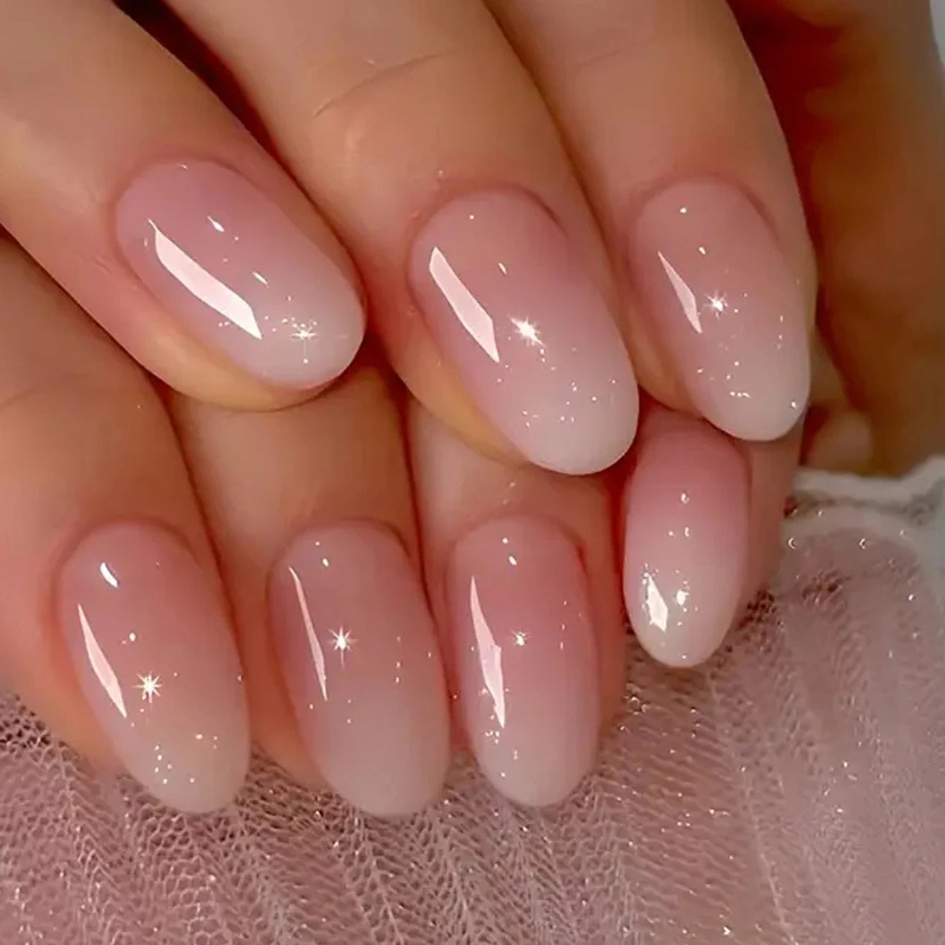 24-Piece Short Square Press-On Nails – Pinkish-White Gradient with Nail Glue & File Kit