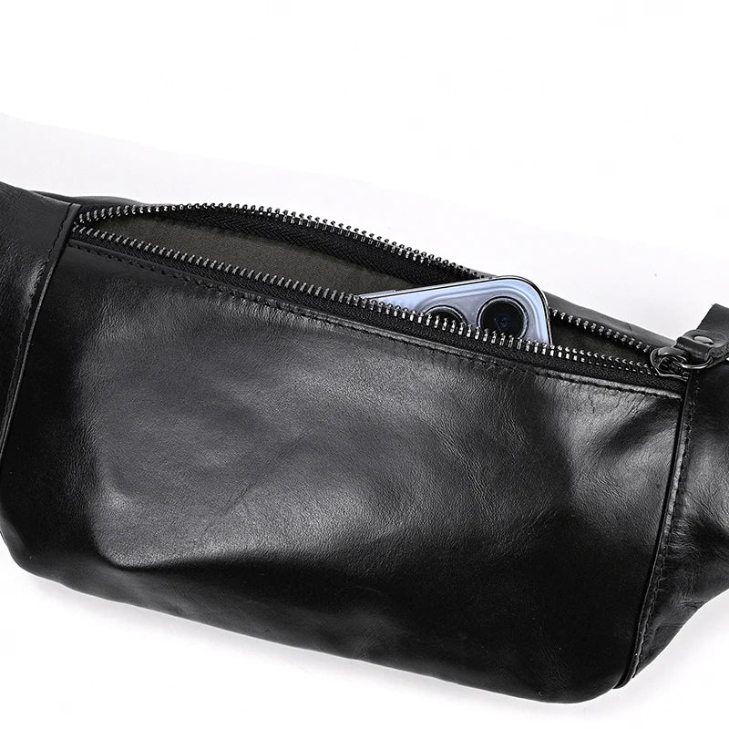 Luufan Crazy Horse Cowhide Leather Waist Bag — Men's Mini Travel Fanny Pack & Phone Pouch