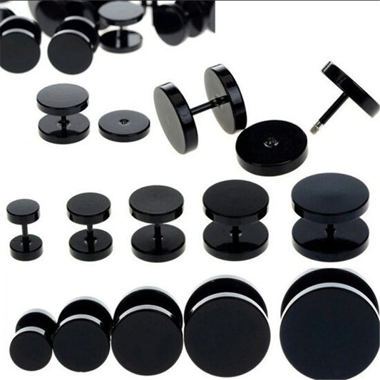WKOUD One Pair Black Stainless Steel Round Stud Earrings For Women Dumbbell Pierceing Earrings Men Punk Fashion Jewelry