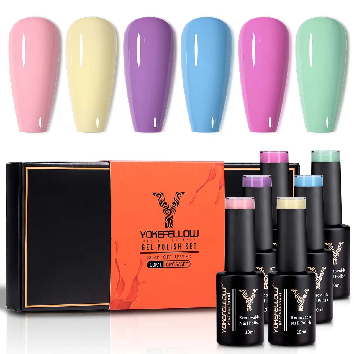 YOKEFELLOW 6-Piece Gel Nail Polish Set | Fall & Winter Seasonal Colors | UV/LED Semi-Permanent Gel Varnish