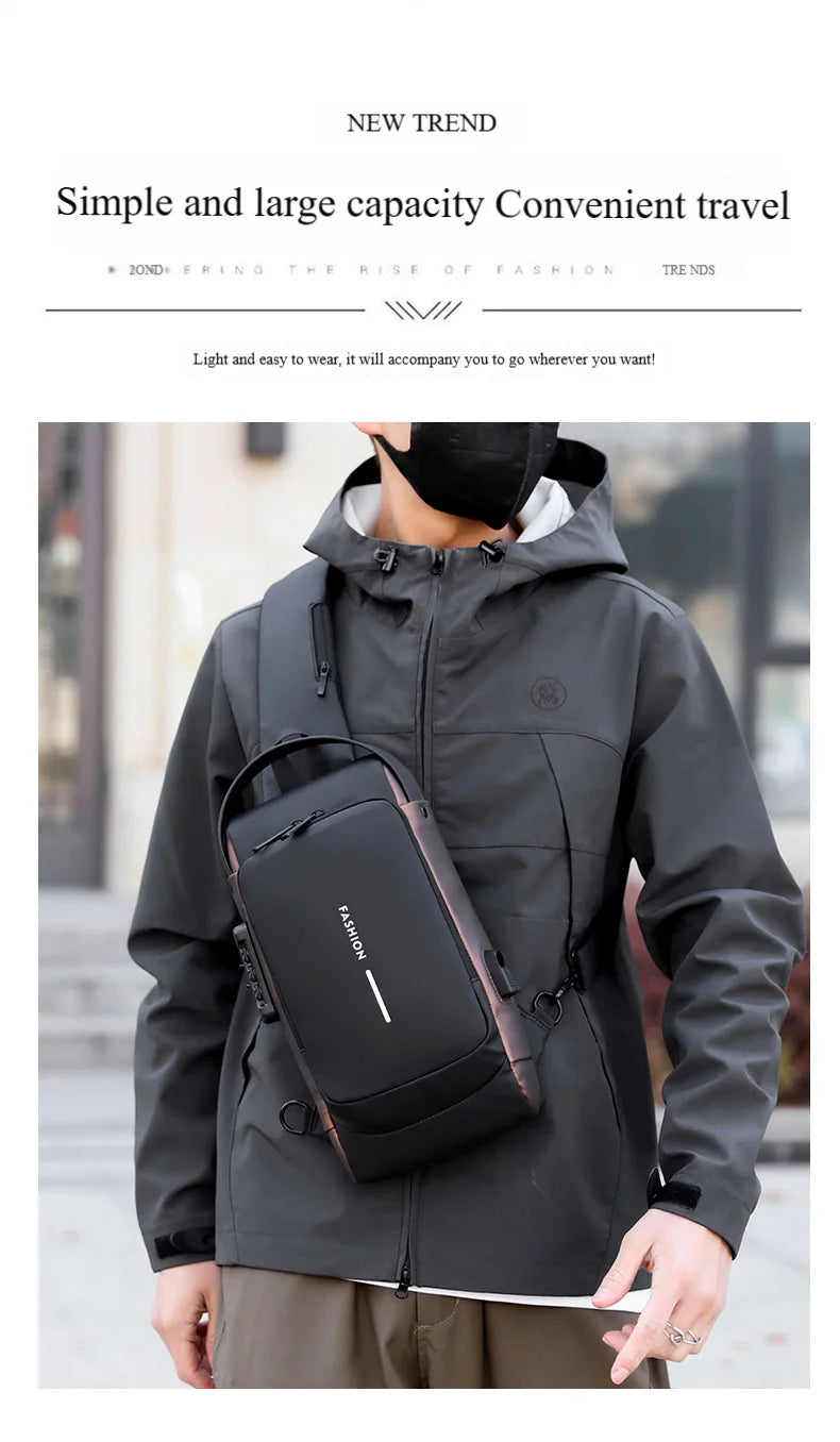 Men's Anti-Theft Chest Bag — Password Lock, USB Port & Waterproof Crossbody Sling