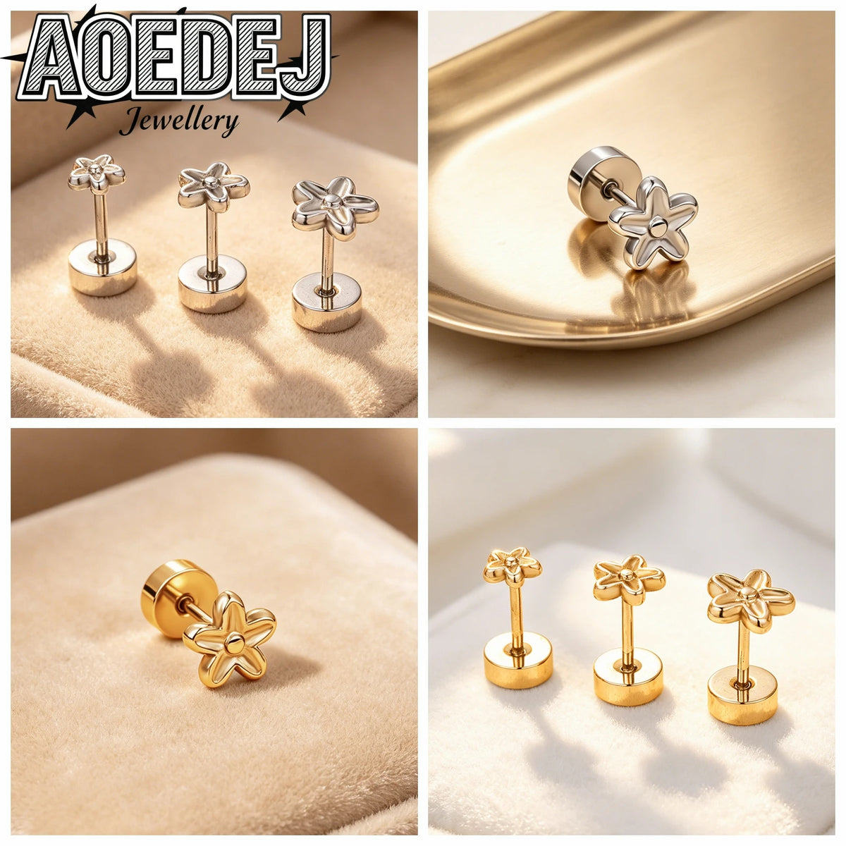 AOEDEJ 20G 1 PC/1 Pair Stainless Steel Stud Earrings Women Men Ear Studs Star Butterfly Flat Back Lobe Helix Conch Piercings 6MM