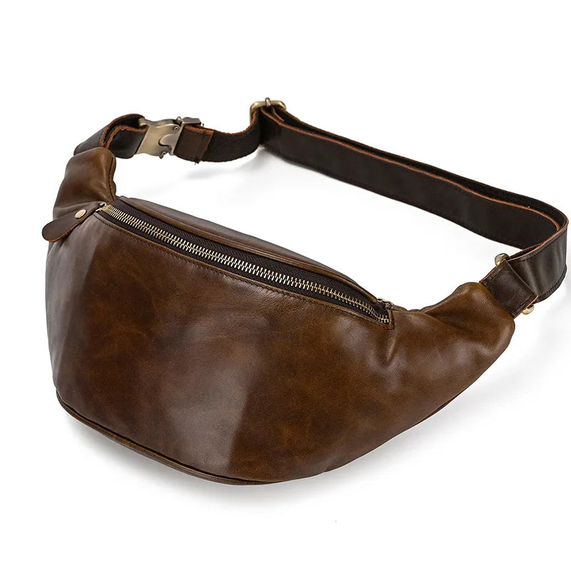 Newsbirds Men's Genuine Leather Chest Bag — Vintage Crossbody Sling & Outdoor Belt Pouch