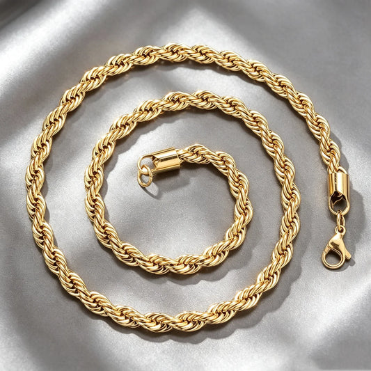 HNSP Men Rope Chain Necklace 316L Stainless Steel Twisted Rope Link Chain For Jewelry Gift For Him Gold Silver Color