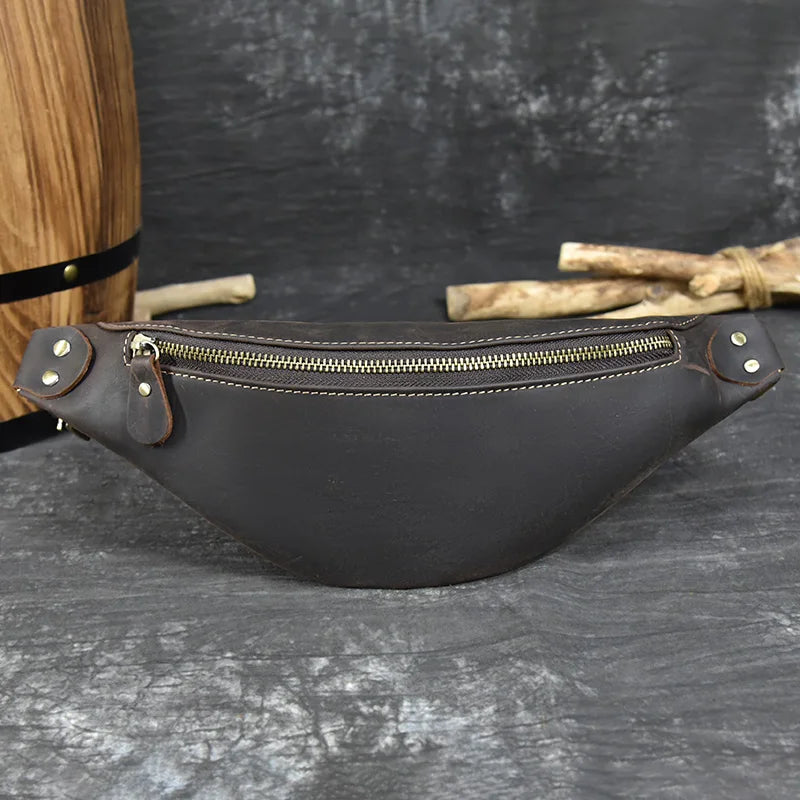 Newsbirds Men's Genuine Leather Chest Bag — Vintage Crossbody Sling & Outdoor Belt Pouch