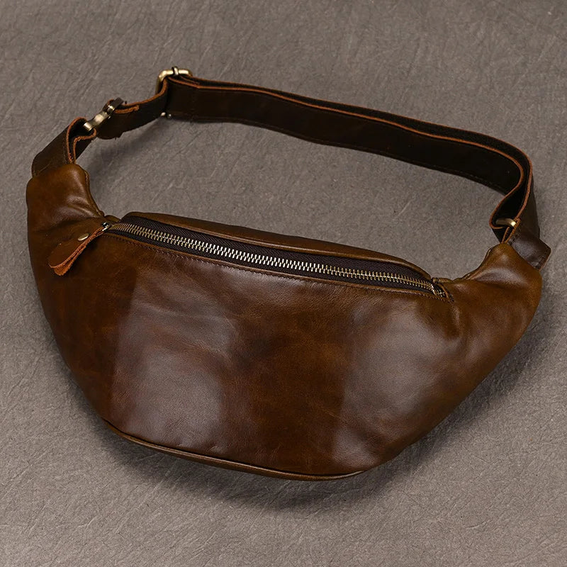 Luufan Crazy Horse Cowhide Leather Waist Bag — Men's Mini Travel Fanny Pack & Phone Pouch