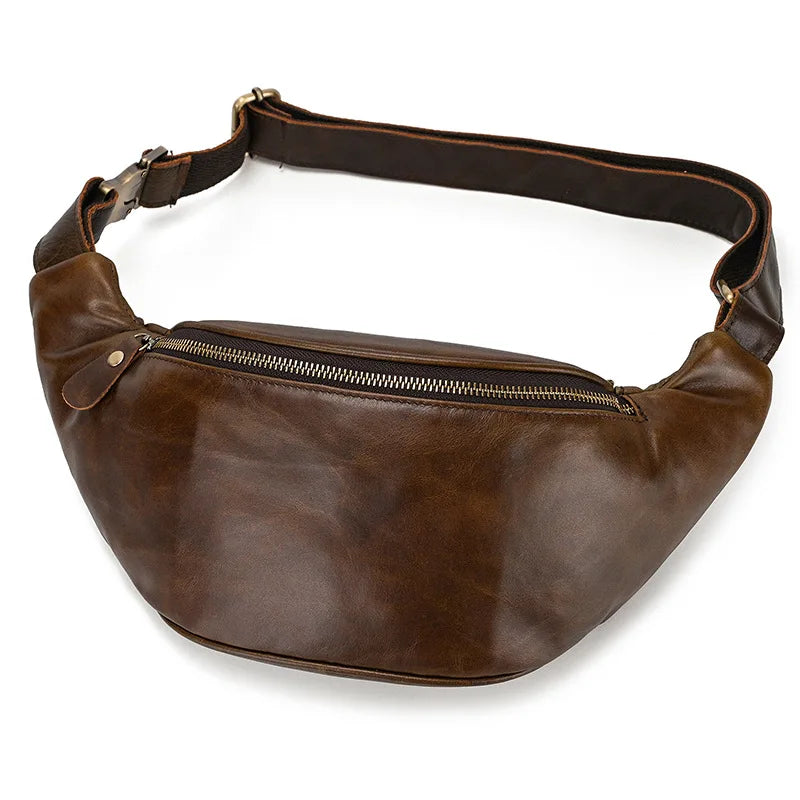 Newsbirds Men's Genuine Leather Chest Bag — Vintage Crossbody Sling & Outdoor Belt Pouch