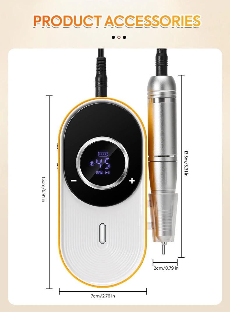 Rechargeable Electric Nail Drill: 45000 RPM, 8-Hour Battery, HD LCD Screen - Professional Salon-Grade Nail Filing & Removal