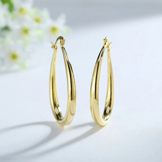 925 Sterling Silver 4.4cm Oval Hoop Earrings – 18K Gold Plated for Women