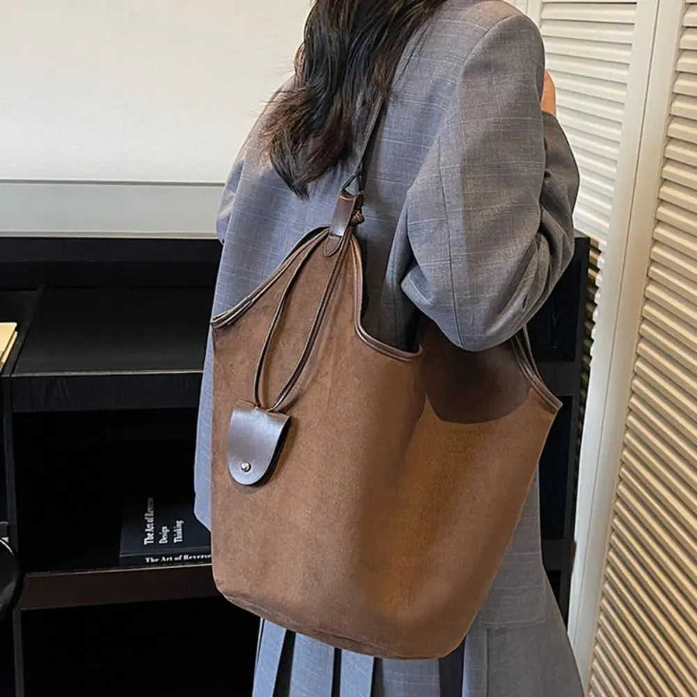 Women's Large Capacity Suede Shoulder Bag — Retro Korean Style Tote Handbag