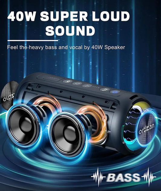 Ortizan 40W Portable Bluetooth Speaker — IPX7 Waterproof, Bass Subwoofer, TF/AUX/TWS
