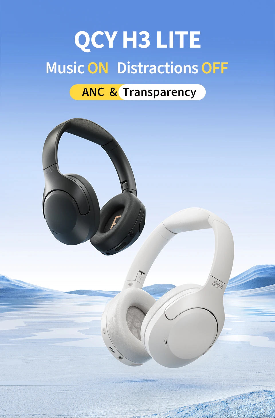 QCY H3 Lite ANC Wireless Headphones — Bluetooth 5.3, 60H Battery, Active Noise Cancelling