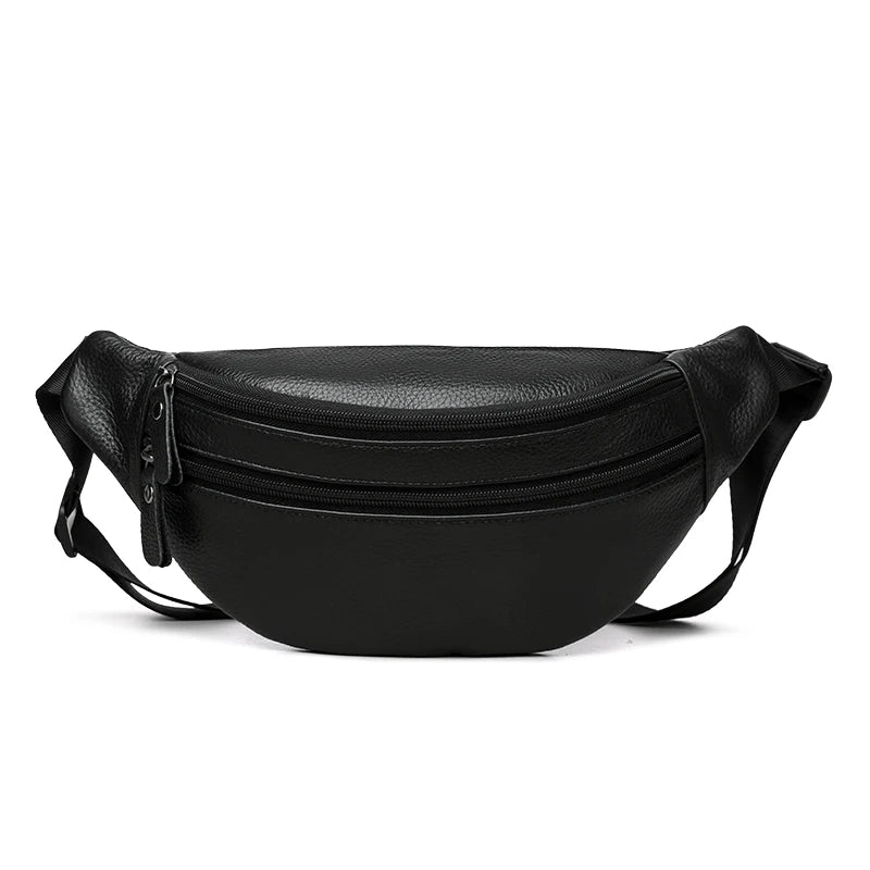 Minimalist Genuine Leather Waist Bag — Unisex Vintage Pebbled Crossbody Chest Pack