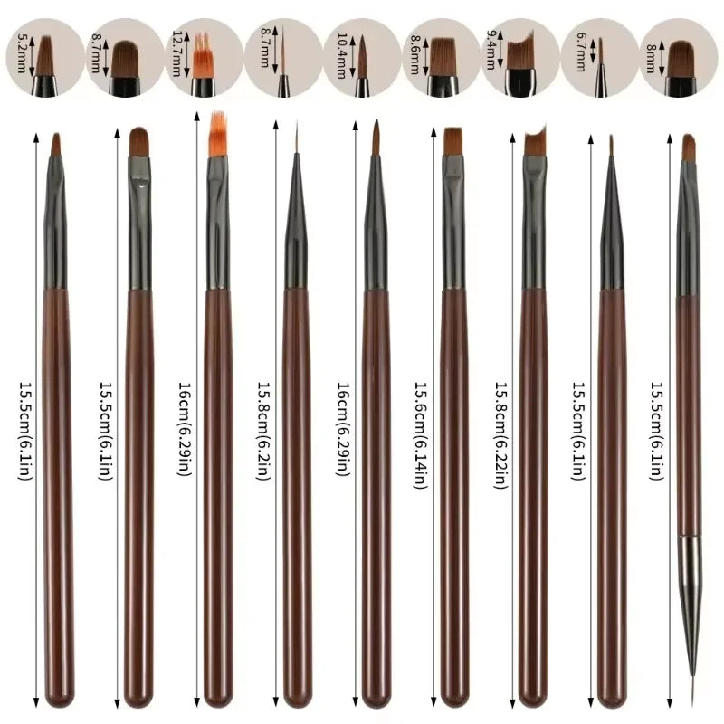 Nail Art Gel Brush Set — 9Pcs Nail Extension & Design Painting Tools