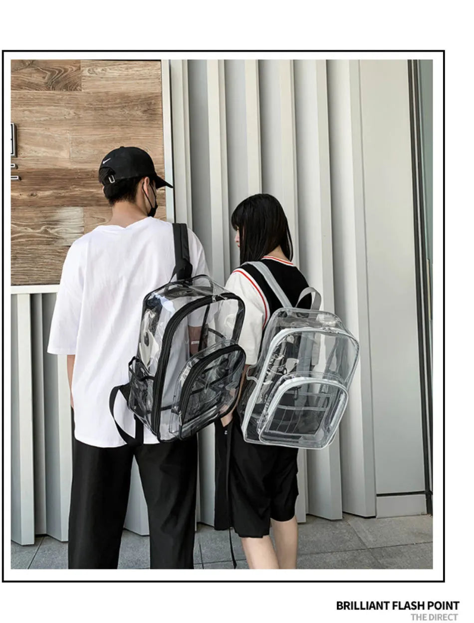 Large Capacity Transparent PVC Backpack – Waterproof School & Travel Bag for Students