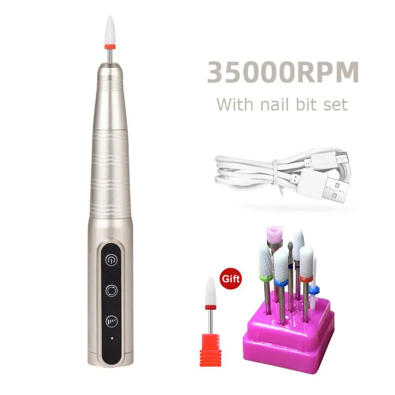 35000RPM Wireless Rechargeable Nail Drill Pen — Portable Electric Manicure Machine