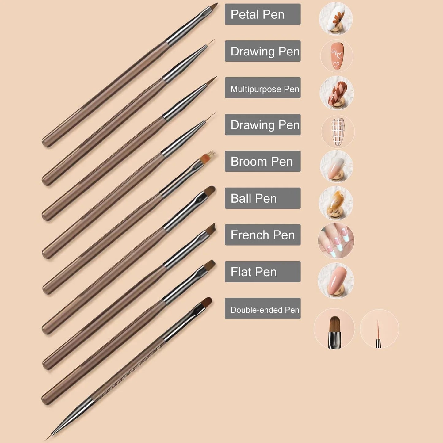 Nail Art Gel Brush Set — 9Pcs Nail Extension & Design Painting Tools