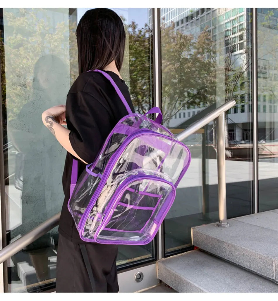 Large Capacity Transparent PVC Backpack – Waterproof School & Travel Bag for Students