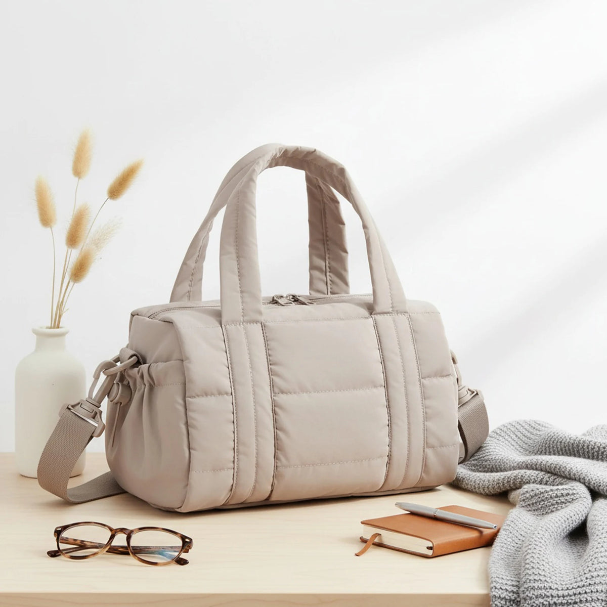 Women's Quilted Nylon Duffle Bag – Crossbody Gym & Travel Shoulder Bag
