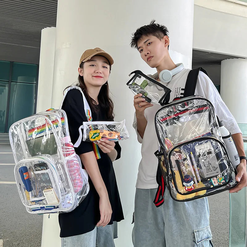 Large Capacity Transparent PVC Backpack – Waterproof School & Travel Bag for Students