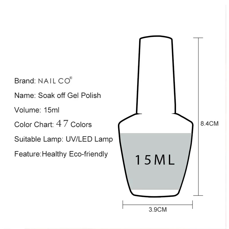 NAILCO Gel Nail Polish 15ml | 333 Colors UV/LED Soak-Off Semi-Permanent Gel Varnish | Long-Lasting Natural Resin Formula