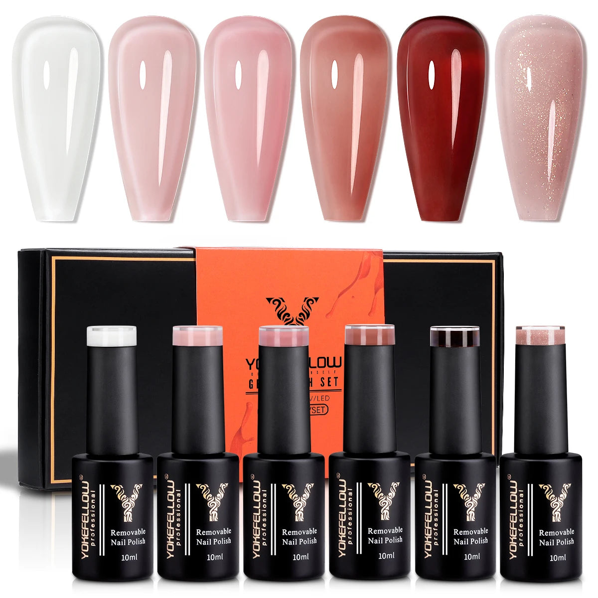 YOKEFELLOW 6-Piece Gel Nail Polish Set | Fall & Winter Seasonal Colors | UV/LED Semi-Permanent Gel Varnish