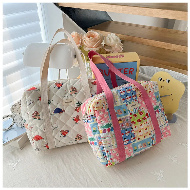 Women's Floral Quilted Shoulder Bag — Large Capacity Cotton Linen Tote