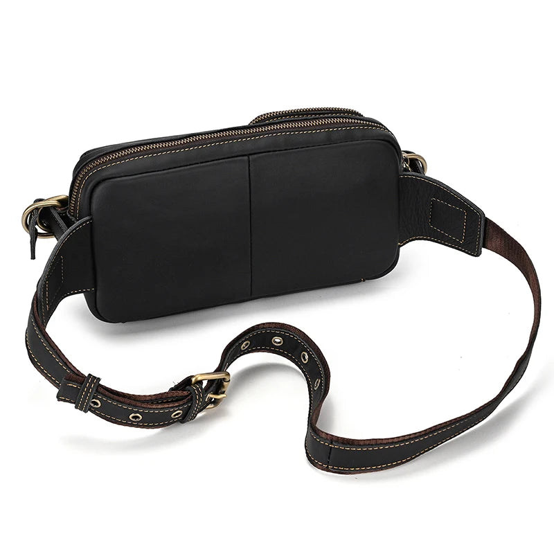 Newsbirds Men's Genuine Leather Chest Bag — Vintage Crossbody Sling & Outdoor Belt Pouch