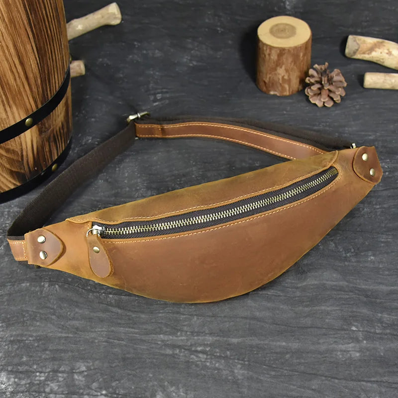 Newsbirds Men's Genuine Leather Chest Bag — Vintage Crossbody Sling & Outdoor Belt Pouch