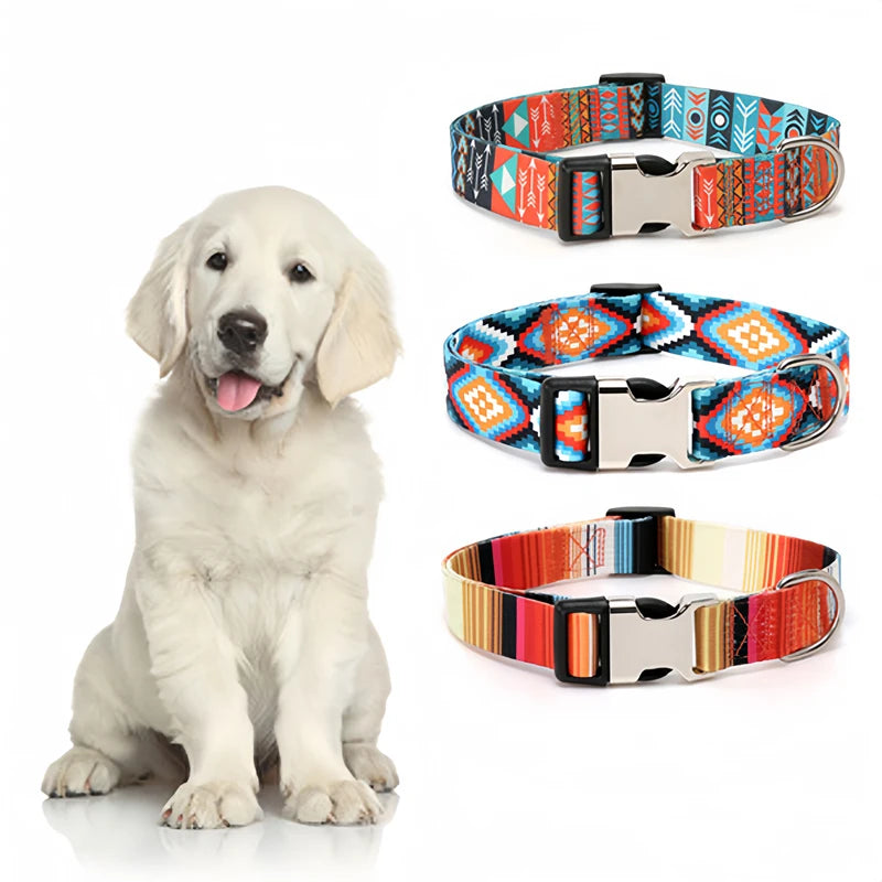 Forest Pattern Collar Pet Accessories Pet Stripes Polyester National Wind Dog Rope Adjustable Nylon Dog Collar Personalized