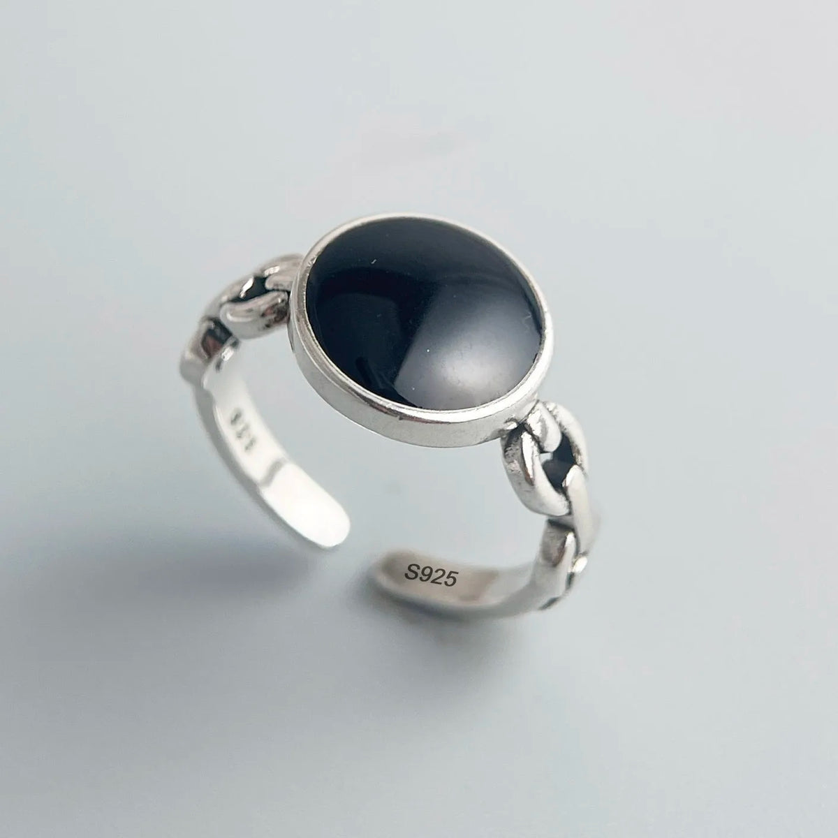 925 Sterling Silver Adjustable Stone Ring – Handmade Gemstone Band for Women