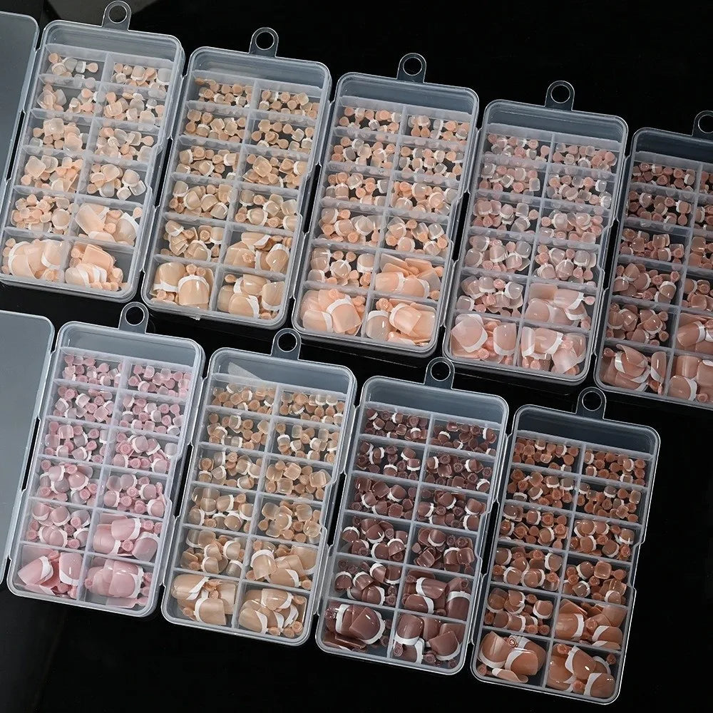 120Pcs Luxury Chic French Tip Nails Set Press on Glossy Short Tip Toenail Square Full Cover Fake Toe Nails Nails Art