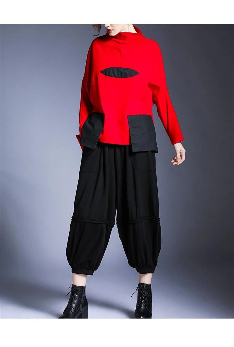 Hoodies Woman Clothing Woman Sweatshirts Autumn Loose High Neck Stitching Round  Coat Women's Leisure Design Loose Coat Women
