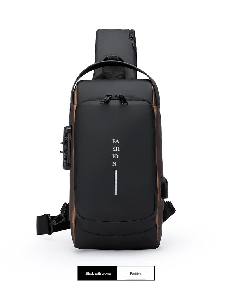 Men's Anti-Theft Chest Bag — Password Lock, USB Port & Waterproof Crossbody Sling