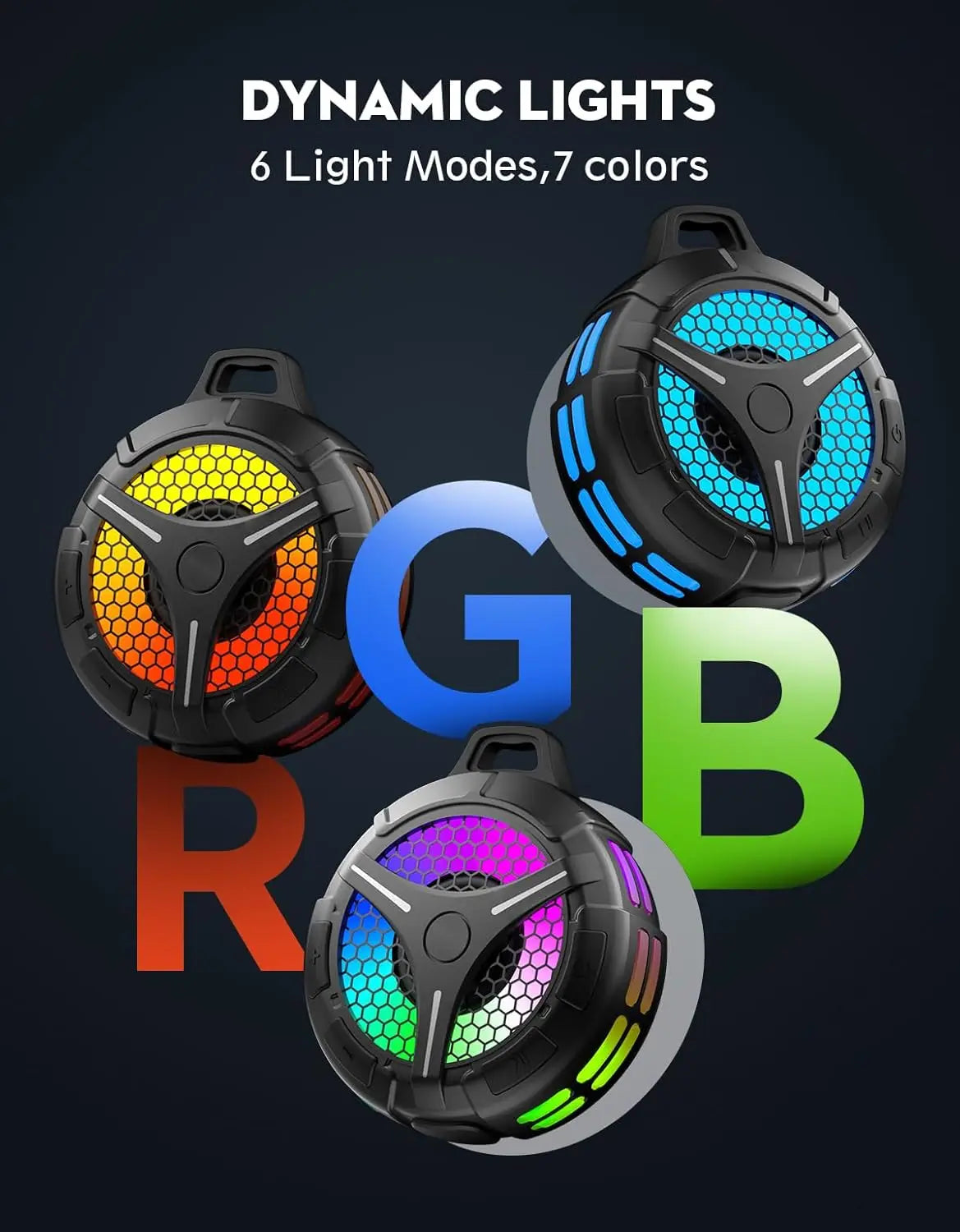 Ortizan IPX7 Waterproof Bluetooth Shower Speaker — 15W HD Sound, RGB Lights, 10Hr Battery
