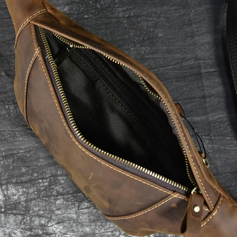 Newsbirds Men's Genuine Leather Chest Bag — Vintage Crossbody Sling & Outdoor Belt Pouch