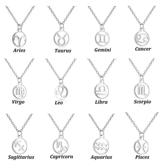 Simple Round 12 Zodiac Sign Necklaces for Men Women Classic Virgo Leo Libra Scorpio Sagittarius Pendant Necklace Birthday Gifts