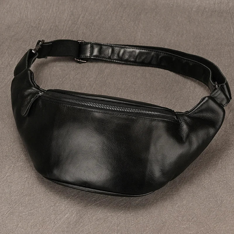 Luufan Crazy Horse Cowhide Leather Waist Bag — Men's Mini Travel Fanny Pack & Phone Pouch