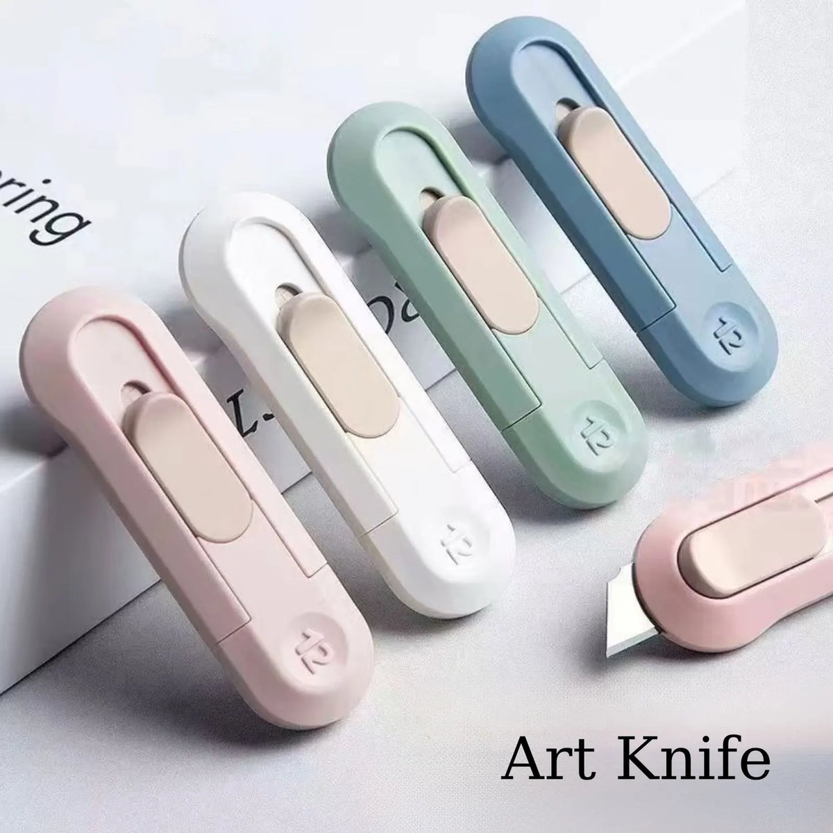 Cute Retractable Portable Box Cutter – Multifunctional Mini Knife for Office, Home, Crafts & DIY | Pink, White, Green & Blue