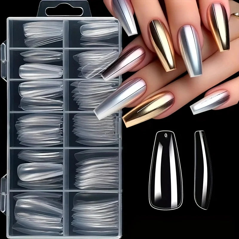 120Pcs Acrylic Press-On Nails — Coffin, Almond & Square Shapes, 12 Sizes