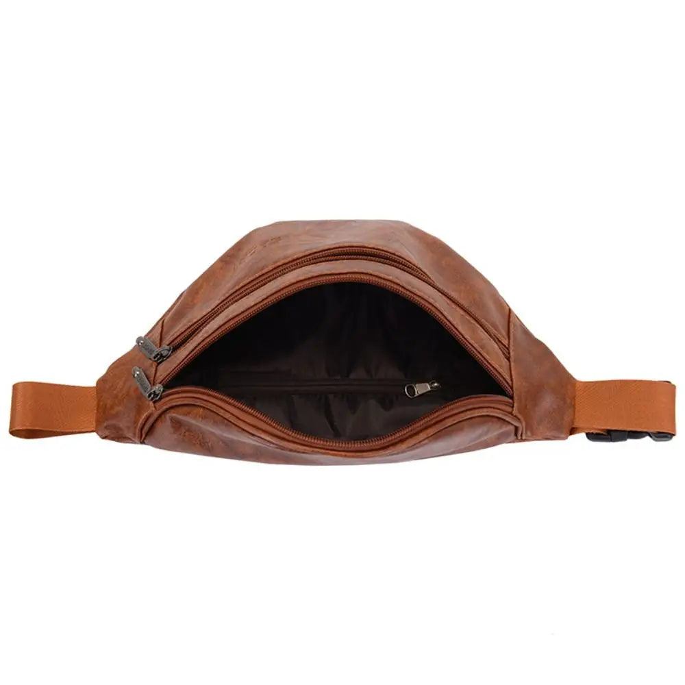 Retro Vintage Men's PU Leather Waist Bag — Multi-Pocket Fanny Pack & Crossbody Chest Bag