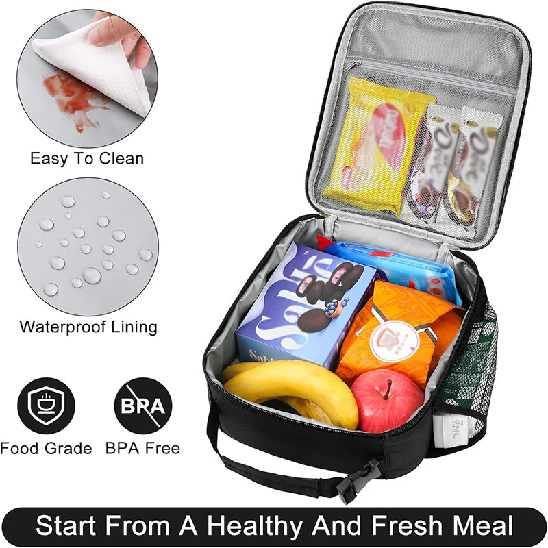 Insulated Lunch Bag with Side Mesh Pocket 6.3L Portable Lunch Box Waterresistant Leakproof Cool Bag for Outdoor Beach Bento Pack
