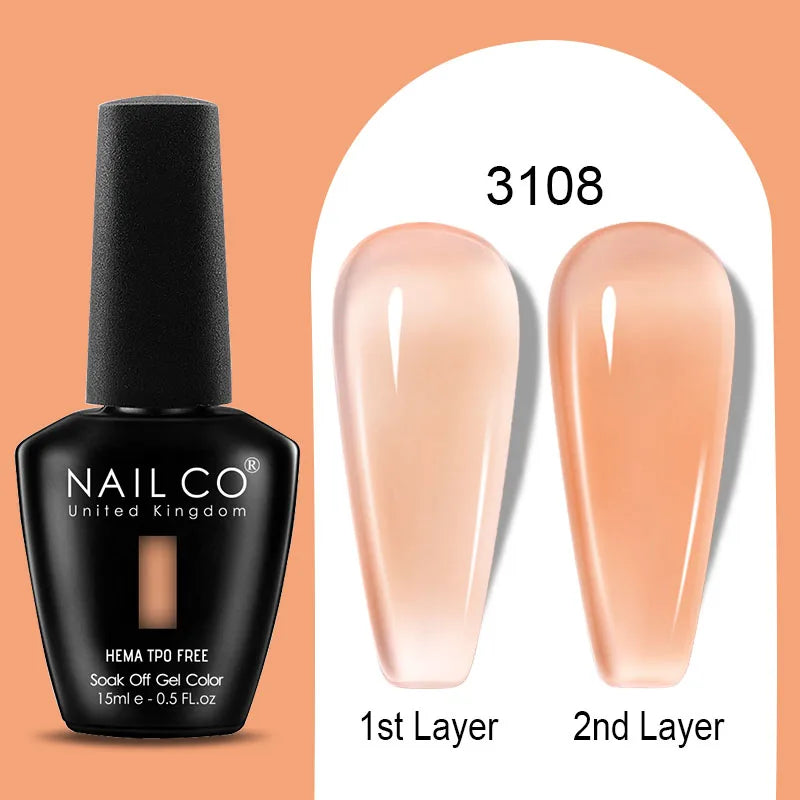 NAILCO Jelly Gel Nail Polish | HEMA-Free Soak Off UV LED Semi-Permanent Gel Varnish — 70 Colors