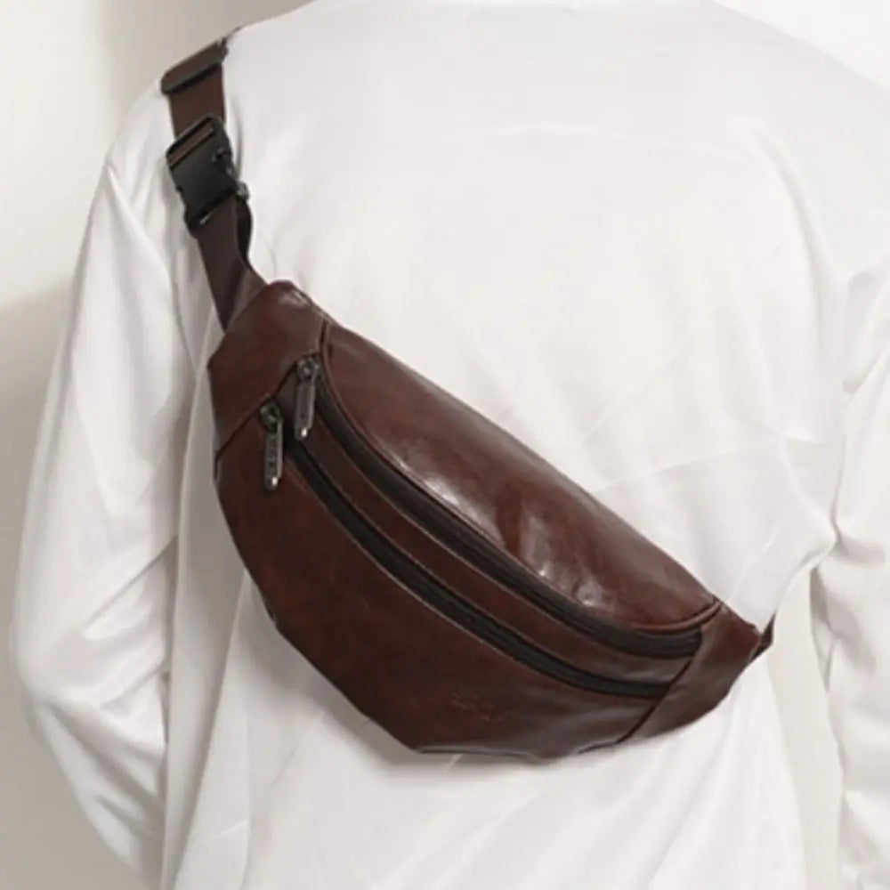 Retro Vintage Men's PU Leather Waist Bag — Multi-Pocket Fanny Pack & Crossbody Chest Bag