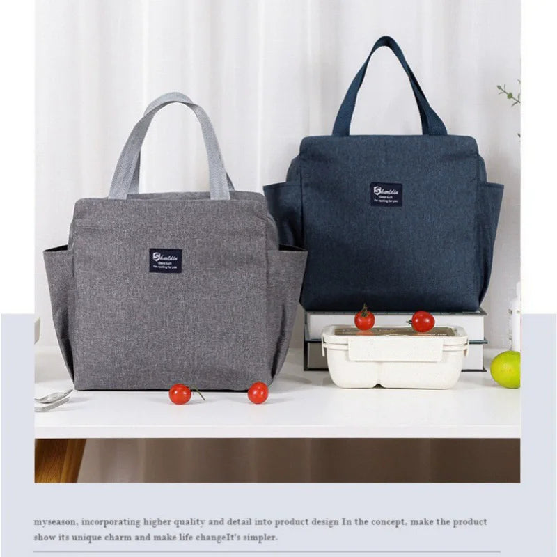 Portable Double Pocket Insulated Bento Bag — Aluminum Foil Lunch Bag for Work & School